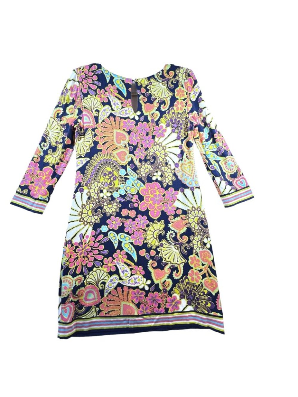 Trina Turk Floral Paisley Shift Dress 6 Hippie Boho Kaleidoscope Lined Keyhole - Picture 2 of 12